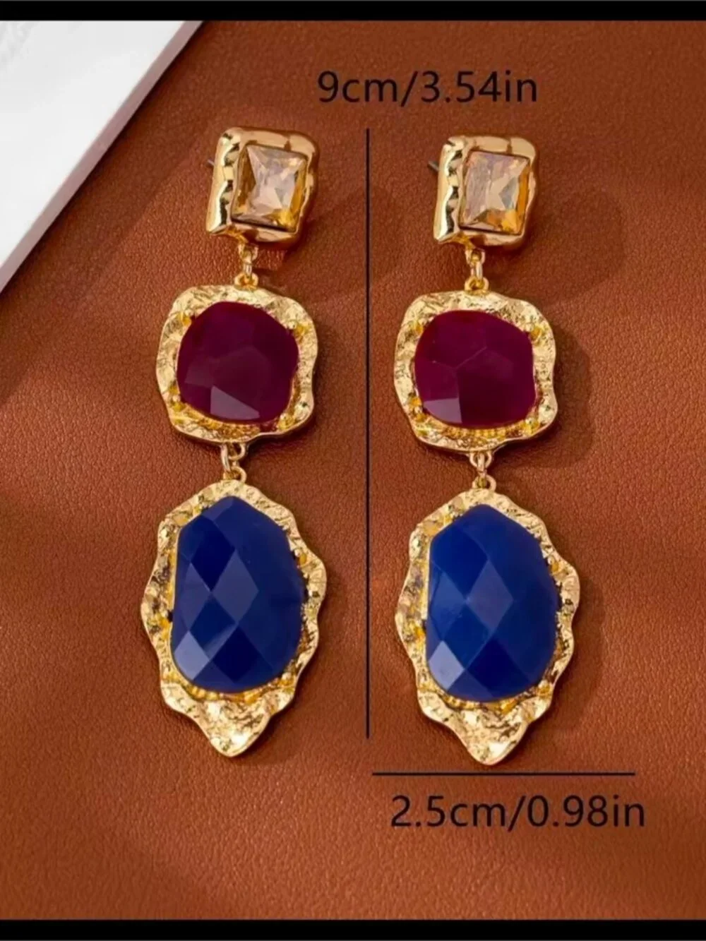 Gold-Tone Earrings with Purple & Blue Stones